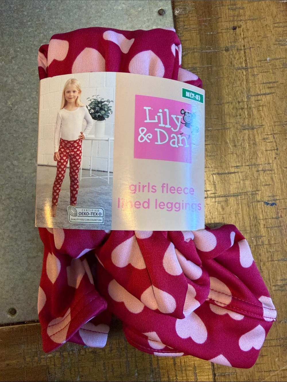 Lily & Dan Girls' Fleece-Lined Heart Leggings - Bright Pink